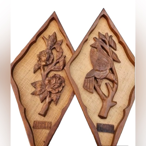Vintage Four Seasons Carved Wood Plaques - Picture 3 of 4